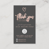 Carte De Visite Rose or script coeur gris logo commander merci (Devant)