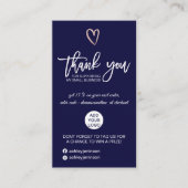 Carte De Visite Rose or script coeur marine logo commander merci (Devant)