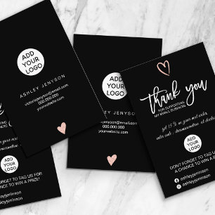 Carte De Visite Rose or script coeur noir logo commander merci
