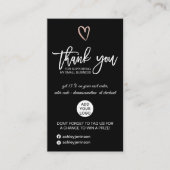 Carte De Visite Rose or script coeur noir logo commander merci (Devant)