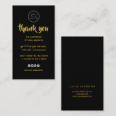 Carte De Visite Rose or script coeur noir logo commander merci (Devant / Derrière)