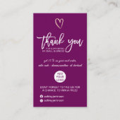 Carte De Visite Rose or script coeur prune logo commander merci (Devant)