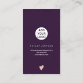 Carte De Visite Rose or script coeur violet logo commander merci (Dos)