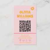 Carte De Visite Rose orange rétro boho code QR floral girly groovy (Dos)
