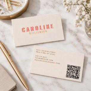 Carte de visite rose orange rétro gras pour petite