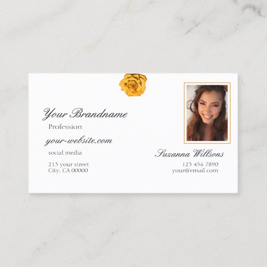 Carte De Visite Rose orange sur fond blanc Peach Initiales blanche (Dos)