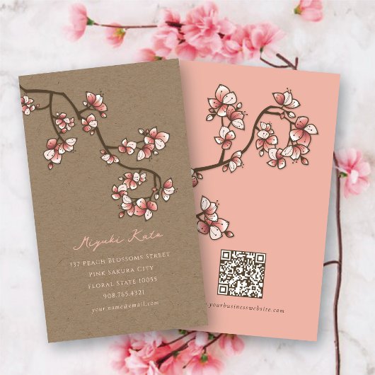 Carte De Visite Rose orientale fleurs élégante Sakura Kraft