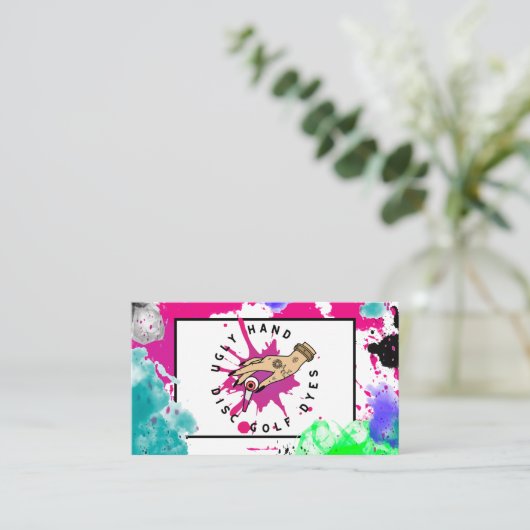 Carte de visite rose Paint Splatter (Debout devant)