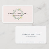 Carte de visite rose pâle à couronne de fleurs (Devant / Derrière)