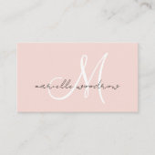 Carte de visite rose pâle à monogramme script mini (Devant)