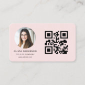 Carte de visite Rose Pâle avec Code QR Photo (Devant)