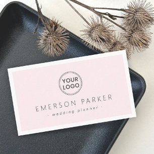 Carte De Visite rose pâle et blanc moderne minimaliste ajouter log