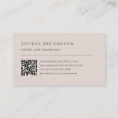 Carte De Visite Rose Pâle et Marron Neutres | Monogramme et Code Q (Dos)
