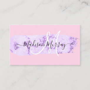 Carte De Visite Rose Pâle & Licorne Violet Lilas Monogramme Nom