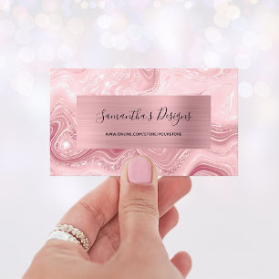Carte De Visite Rose Pâle Luxueux Marbre Agate Glam