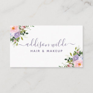 Carte De Visite Rose Pâle Violet Floral Élégant Aquarelle