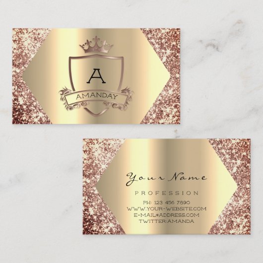 Carte De Visite Rose Parties scintillant maquillage Coiffeur Monog (Devant / Derrière)