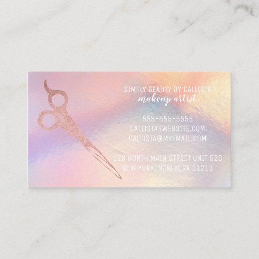 Carte De Visite Rose Parties scintillant or Ciseaux Iridescente Li (Dos)