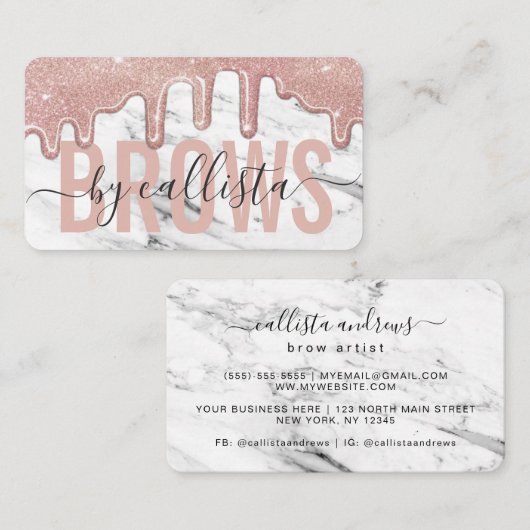 Carte De Visite Rose Parties scintillant or Drives Marble Eyebrow  (Devant / Derrière)