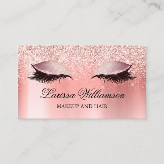 Carte De Visite Rose Parties scintillant or Eyelash Extensions Maq (Devant)