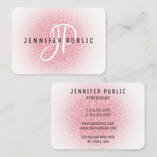 Carte De Visite Rose Parties scintillant or look élégant Monogramm (Devant / Derrière)
