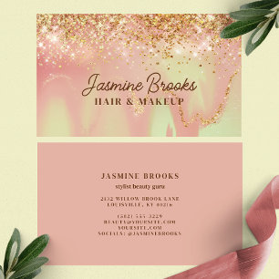 Carte De Visite Rose pastel et paillettes dorées Menthe 