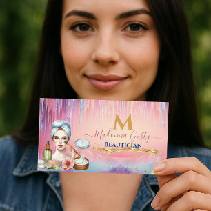 Carte De Visite Rose pastel pailleté or monogramme Chic de Beautic