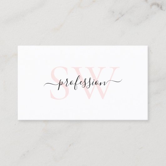 Carte De Visite Rose pastel simple blanc et clair avec monogramme (Devant)