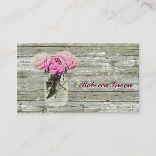 Carte De Visite rose paysanne rustique mariage pot en verre (Devant)