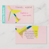 Carte de visite rose plan agent de voyage (Devant / Derrière)