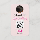 Carte de visite rose pour coiffeur avec code QR po (Devant)