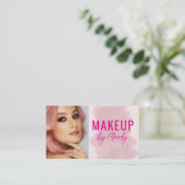 Carte de visite rose pour maquilleuse avec code QR (Debout devant)
