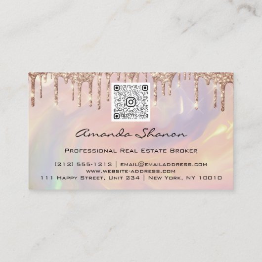 Carte De Visite Rose professionnel Fleurs Drip QRCODE Logo Busin (Dos)