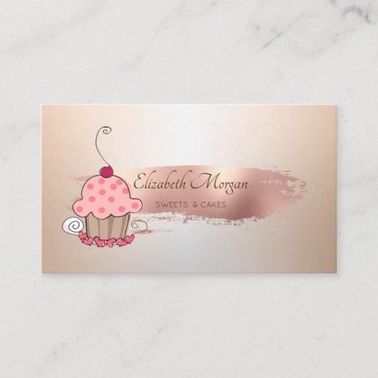 Carte De Visite Rose professionnel Gold Brush Stroke Cupcake (Devant)