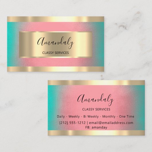 Carte De Visite Rose Professionnel Gold encadré Elegant Ombre (Devant / Derrière)