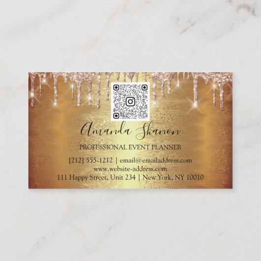 Carte De Visite Rose professionnel Gold Flowers Drip QR CODE Logo (Dos)