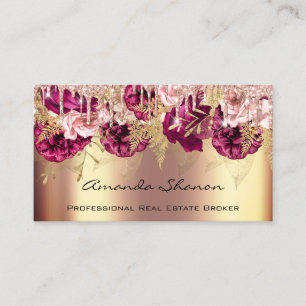 Carte De Visite Rose professionnel Gold Flowers Drip QRCODE Logo