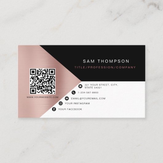 Carte De Visite Rose professionnel Gold Rose QR Code moderne (Devant)