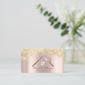 Carte De Visite Rose professionnel Gold Sequins Immobilier (Debout devant)