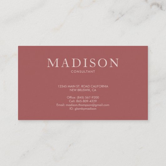 Carte De Visite Rose professionnel simple et léger (Dos)