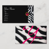 Carte De Visite ROSE, PURPLE BLACÉ ZEBRA FUR MONOGRAM fuchsia (Devant / Derrière)