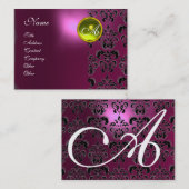 Carte De Visite ROSE PURPLE DAMASK JAUNE TOPAZ MONOGRAM, fuchsia (Devant / Derrière)