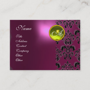 Carte De Visite ROSE PURPLE DAMASK JAUNE TOPAZ MONOGRAM, fuchsia