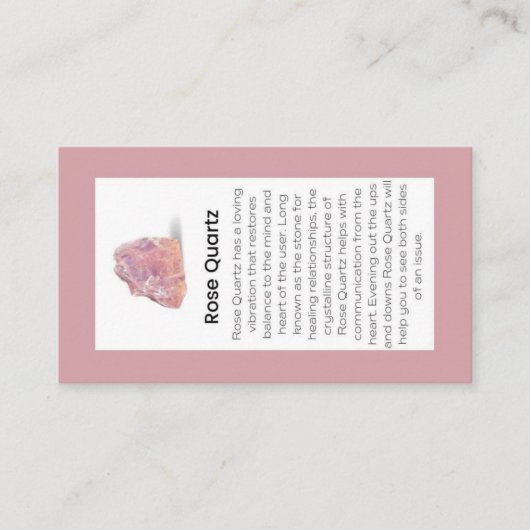 Carte De Visite Rose Quartz Crystal Signification Bijoux Display C (Devant)