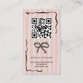 Carte De Visite Rose Rétro beige Ruban Logo QR Merci Commande (Dos)