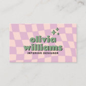 Carte De Visite Rose Rétro Vert Code QR Groovy À Carreaux Branché (Devant)