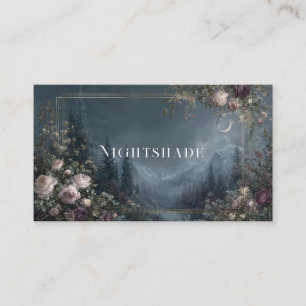 Carte De Visite Rose Romantique Florale et Montagne Nuit Étoilée