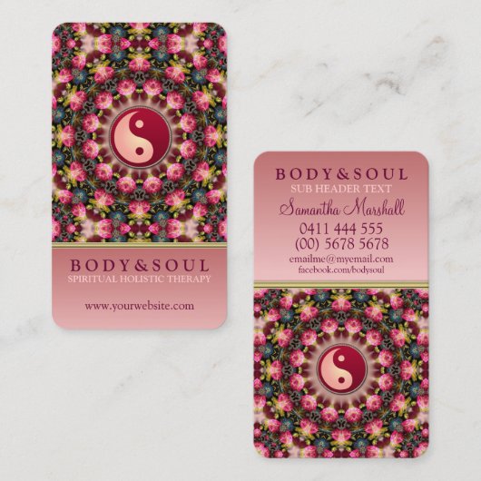 Carte De Visite Rose Rosa Feminine Beauté YinYang Holistic (Devant / Derrière)