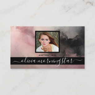 Carte De Visite Rose rose et noir Encre fluide sombre QR et photo