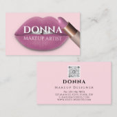 Carte De Visite Rose rose lèvres QR Code logo maquillage Lipstick (Devant / Derrière)